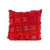 Coussin vintage rouge tissé et brodé main- coussin artisanal design carreaux
