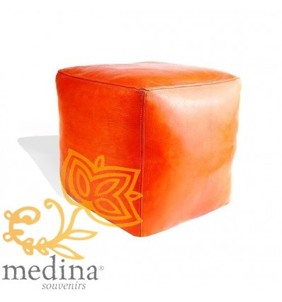 Moroccan Orange Moroccan square pouffe_ Pouf Leather Ottoman Poof Pouffe pouffes hassock Footstool Beanbag leather pillow