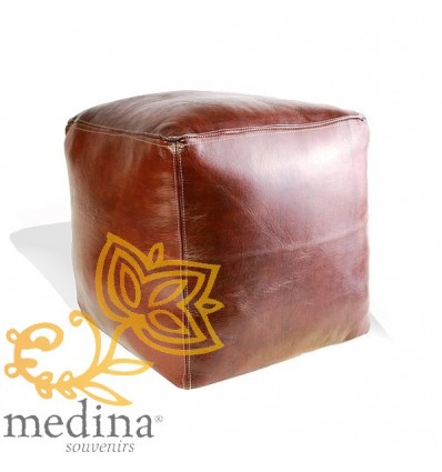 Moroccan Tan-coloured Moroccan square pouffe_ Pouf Leather Ottoman Poof Pouffe pouffes hassock Footstool Beanbag leather pillow