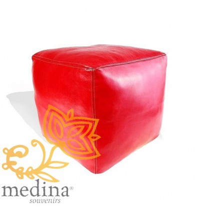 Moroccan Red Moroccan square pouffe_ Pouf Leather Ottoman Poof Pouffe pouffes hassock Footstool Beanbag leather pillow