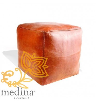 Moroccan Tobacco-coloured Moroccan square pouffe_Pouf Leather Ottoman Poof pouffes hassock Footstool Beanbag leather pillow