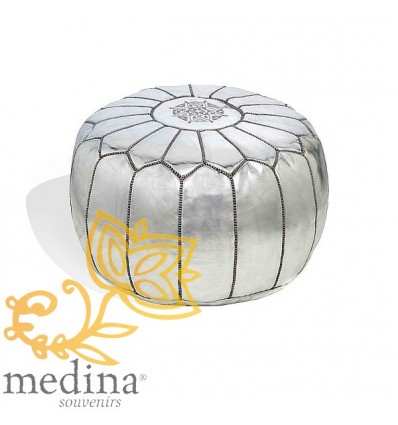 Moroccan Silver leather pouffe Moroccan design_ Pouf Leather Ottoman Poof Pouffe hassock Footstool Beanbag leather pillow