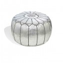 Moroccan Silver leather pouffe Moroccan design_ Pouf Leather Ottoman Poof Pouffe hassock Footstool Beanbag leather pillow