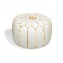 Moroccan White and gold leather pouffe Moroccan design_ Pouf Leather Ottoman Poof hassock Footstool Beanbag leather pillow