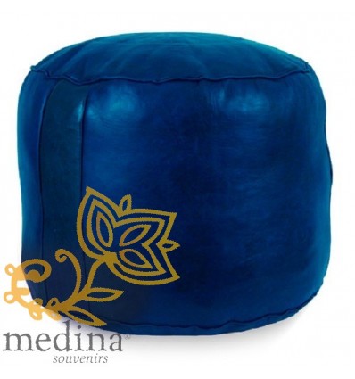 Moroccan Blue round moroccan pouffe_ Pouf Leather Ottoman Poof Pouffe pouffes hassock Footstool Beanbag leather pillow