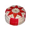 Moroccan Red and white leather Fassi pouffe_ Pouf Leather Ottoman Poof Pouffe pouffes hassock Footstool Beanbag leather pillow