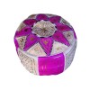 Moroccan White and fuchsia leather Fassi pouffe_ Pouf Leather Ottoman Poof pouffes hassock Footstool Beanbag leather pillow