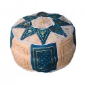 Moroccan Blue and white leather Fassi pouffe_ Pouf Leather Ottoman Poof Pouffe pouffes hassock Footstool Beanbag leather pillow