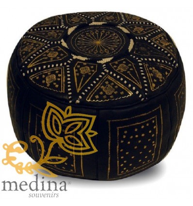 Moroccan Gold and black leather Fassi pouffe_ Pouf Leather Ottoman Poof Pouffe pouffes hassock Footstool Beanbag leather pillow