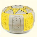 Moroccan Yellow and white leather Fassi pouffe_ Pouf Leather Ottoman Poof pouffes hassock Footstool Beanbag leather pillow
