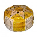 Moroccan Yellow and white leather Fassi pouffe_ Pouf Leather Ottoman Poof pouffes hassock Footstool Beanbag leather pillow