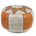 Moroccan White and orange leather Fassi pouffe_ Pouf Leather Ottoman Poof pouffes hassock Footstool Beanbag leather pillow