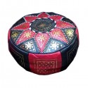 Moroccan Black and red leather Fassi pouffe_ Pouf Leather Ottoman Poof Pouffe pouffes hassock Footstool Beanbag leather pillow