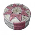 Moroccan White and pink leather Fassi pouffe_ Pouf Leather Ottoman Poof Pouffe pouffes hassock Footstool Beanbag leather pillow