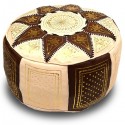 Ivory and chocolate leather Fassi pouffe_ hand made leather moroccan pouf foot stool