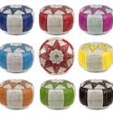 Ivory and chocolate leather Fassi pouffe_ hand made leather moroccan pouf foot stool