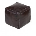 Chocolate-brown square stitched-leather pouffe_ hand made leather moroccan pouf foot stool