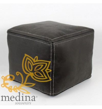 Moroccan black square stitched-leather pouffe_ Pouf Leather Ottoman Poof hassock Footstool Beanbag leather pillow
