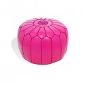 Pink leather pouffe Moroccan design_ Handmade genuine leather pouf
