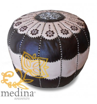 Chocolate and cream leather pouffe Moroccan arch design_ Pouf Leather Ottoman Poof pouffes hassock Footstool