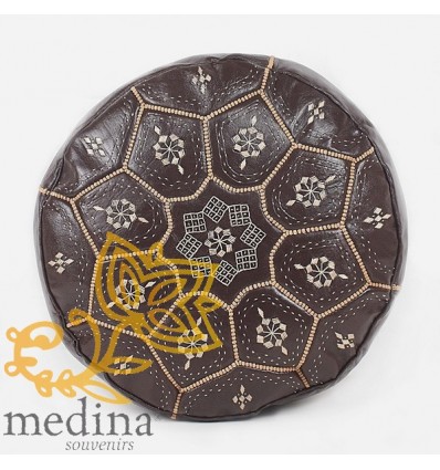 Pouf Nejma en cuir moutarde_ pouf marocain en cuir véritable fait main