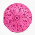 Pouf Nejma en cuir chocolat et mocha_ pouf marocain en cuir véritable fait main