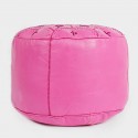 Pouf Nejma en cuir chocolat et mocha_ pouf marocain en cuir véritable fait main