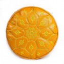 Pouf Nejma en cuir blanc et gris_ pouf marocain en cuir véritable fait main