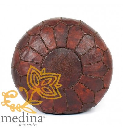 Chocolate leather pouf Moroccan design_ Handmade genuine leather pouf